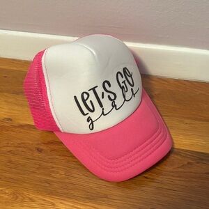 Pink and White Trucker Hat with 'Let's Go Girls' Print